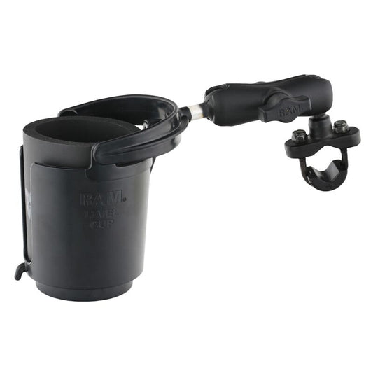 Image of RAMÂ® Handlebar Rail Mount with U-Bolt Base, Level Cupâ„¢ Drink Holder and Koozie by RAM MOUNTS.