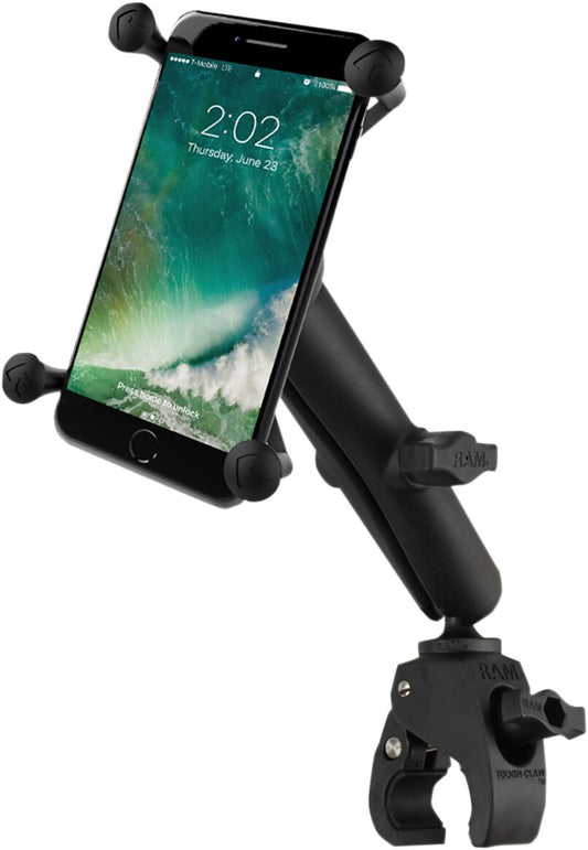 Image of RAMÂ® Small Tough-Clawâ„¢ Base with Long Double-Socket Arm and Universal RamÂ® X-GripÂ® Cradle by RAM MOUNTS.